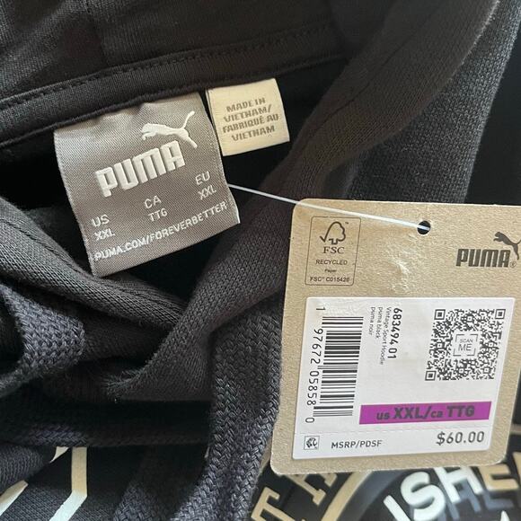 PUMA‎ Men's XXL Hoodie Black Sporty Athletic Cotton Blend Casual - Picture 4 of 7